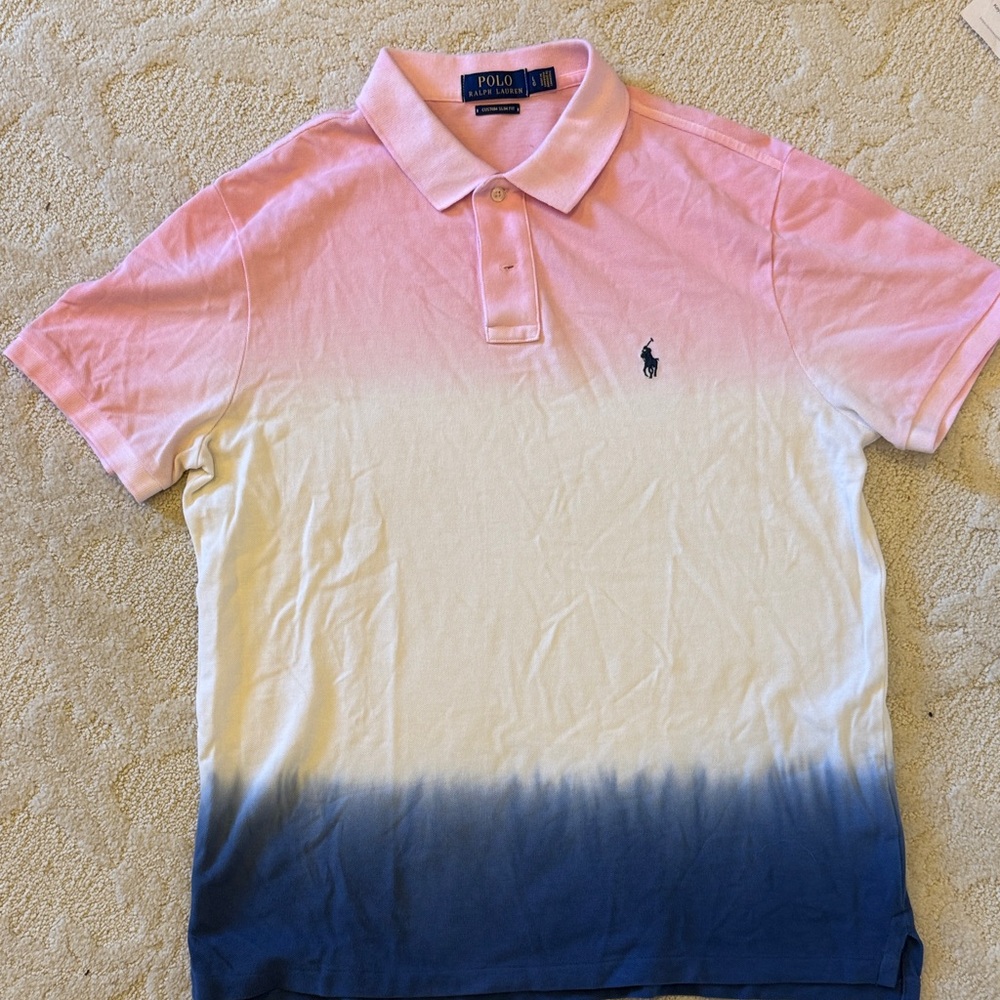 Polo by Ralph Lauren Men's Pink and Blue Gradient Shirt